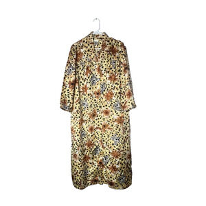 Vintage M Kaftan Caftan Muumuu Dress Gown Beach Leopard Shiny Satin Floral